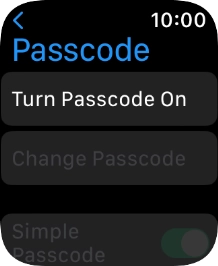 Press Turn Passcode On and key in a lock code of your own choice twice.