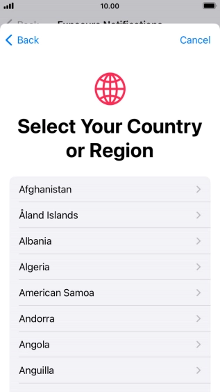 Press the required country.