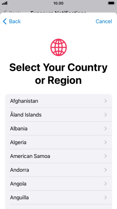 Press the required country.