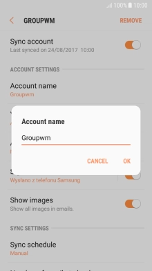 Key in the required name for the email account and press OK.