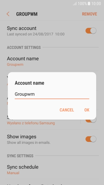 Key in the required name for the email account and press OK.