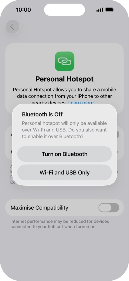 If Wi-Fi is turned on, press Wi-Fi and USB Only.