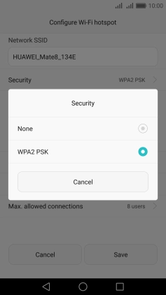 Press WPA2 PSK to password protect your Wi-Fi hotspot.
