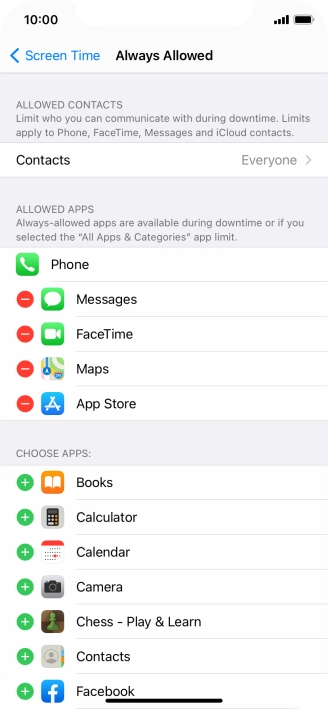 Press the remove icon next to the required app to remove it from the list of allowed apps during Downtime.