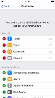 Press the delete icon next to the required function to remove it from Control Centre.