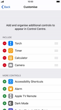 Press the delete icon next to the required function to remove it from Control Centre.