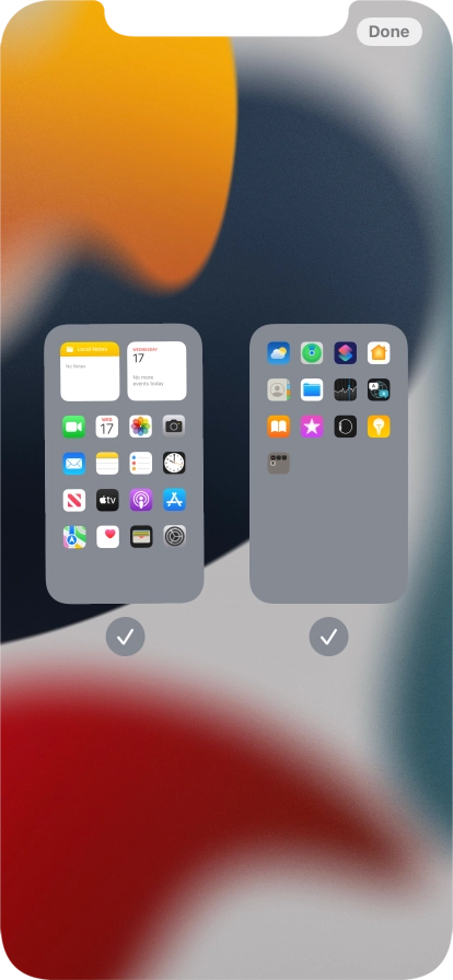 Press the fields below the required home screens to select or deselect them.