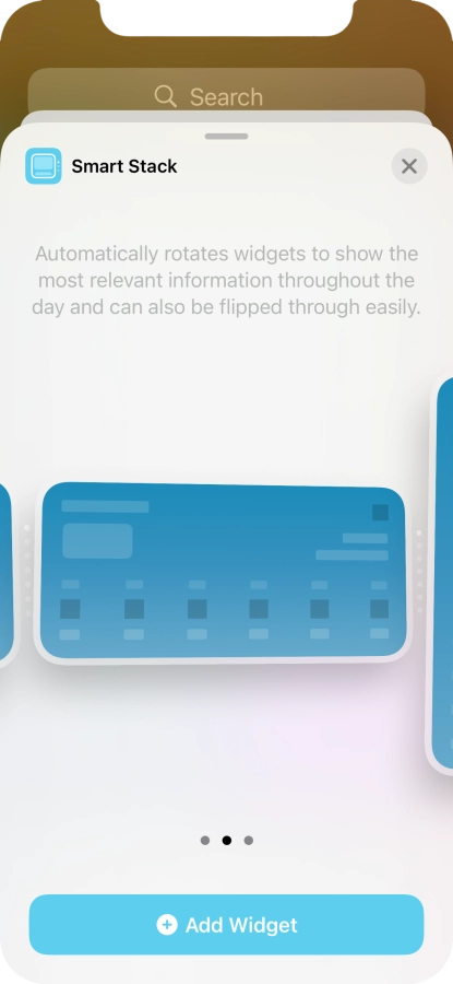 Slide your finger right or left on the screen to select the required widget size.