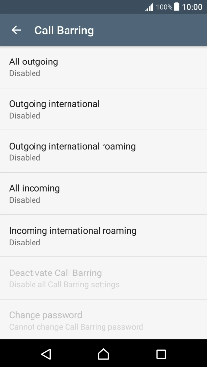Press the required barring type. Press the required barring type.