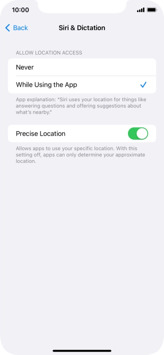 Press the required setting to turn the function on or off.
