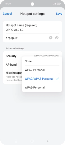 Press WPA3-Personal to password protect your Wi-Fi hotspot.