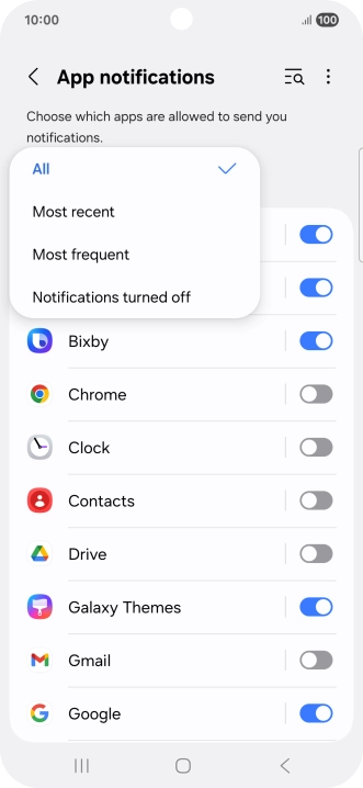 Press the required setting. Press the required setting.
