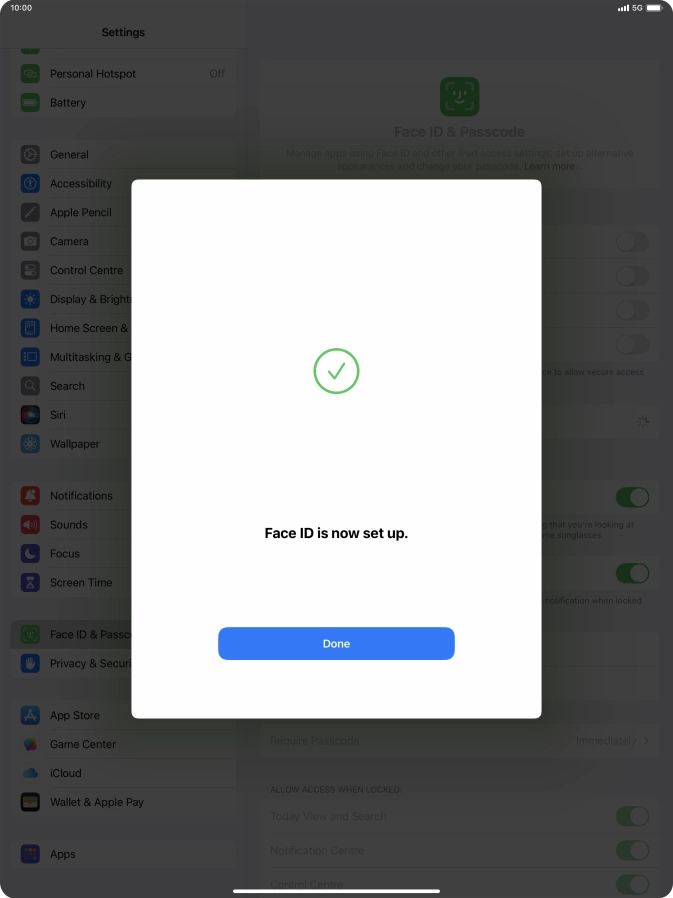 Press Done. If you haven't previously selected a lock code, key in a code of your own choice twice.