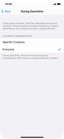Press the required setting.