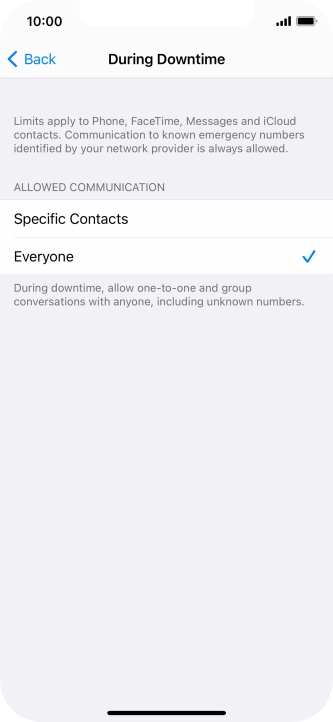 Press the required setting.