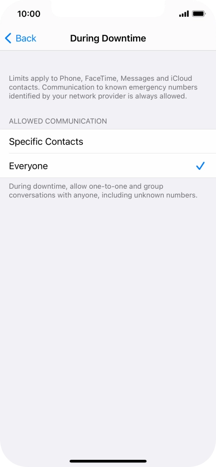 Press the required setting.