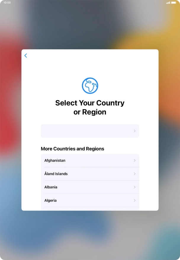 Press the required country or area. Press the required country or area.