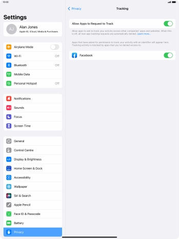 Press Allow Apps to Request to Track to turn the function on or off.