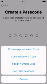 Follow the instructions on the screen to turn on use of phone lock code or press Don't Use Passcode.
