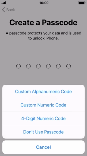 Follow the instructions on the screen to turn on use of phone lock code or press Don't Use Passcode.