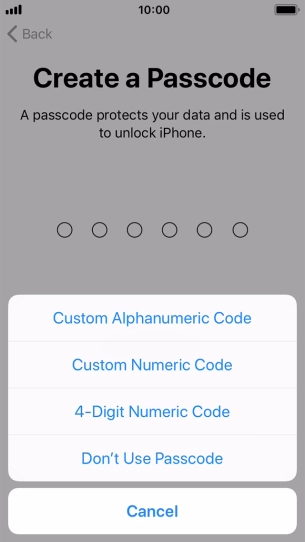 Follow the instructions on the screen to turn on use of phone lock code or press Don't Use Passcode.