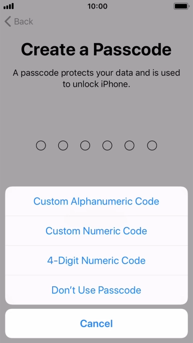 Follow the instructions on the screen to turn on use of phone lock code or press Don't Use Passcode.
