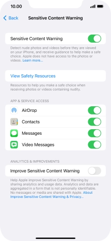 Press the indicators next to the required applications to turn the function on or off.