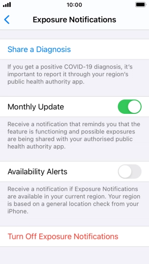 Press Turn Off Exposure Notifications.