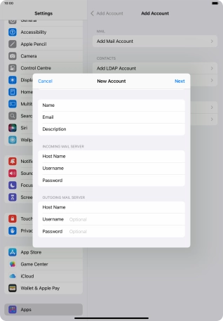 Press Username and key in the username for your email account. Please note that if you're using Vodafone's outgoing server, leave the username field empty.