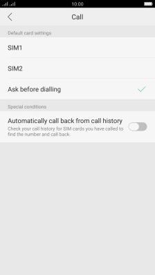 Press the required setting.