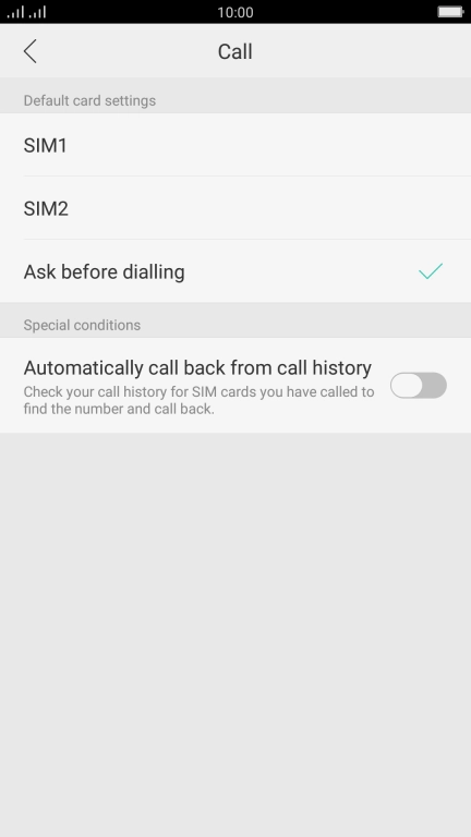 Press the required setting.