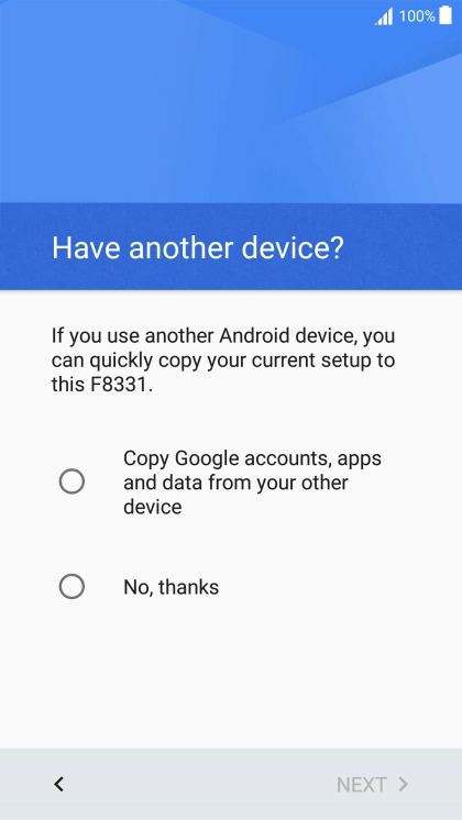 You can transfer the contents of another phone to your phone when it's activated for the first time and after a factory reset. When this screen is displayed, your phone is ready to transfer contents from another phone.