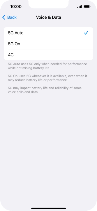To turn on automatic switch between 5G and 4G, press 5G Auto.