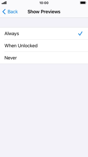 To select notification preview on the lock screen, press Always.