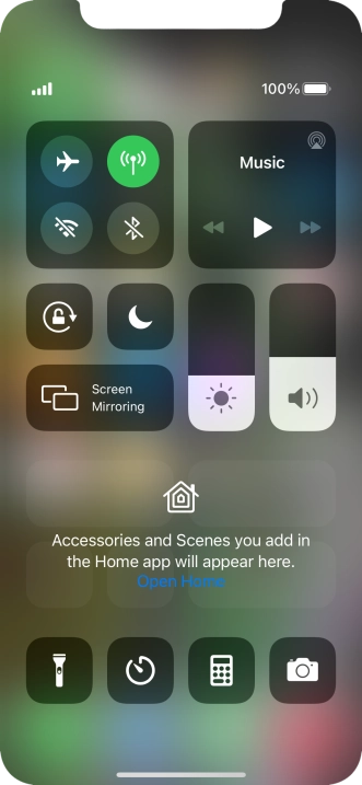 Press the required function to open an application or turn the function on or off.