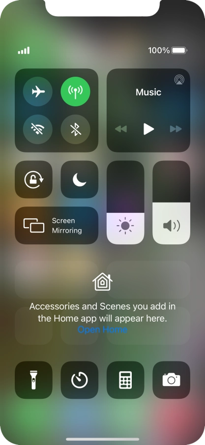 Press the required function to open an application or turn the function on or off.