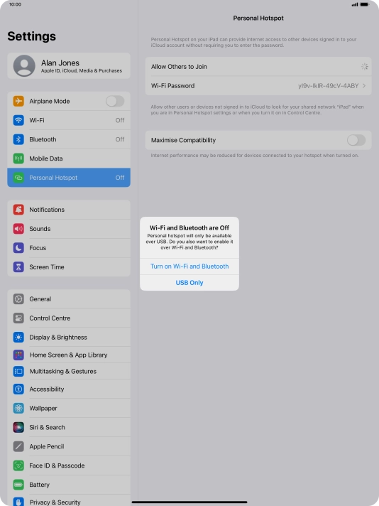 If Wi-Fi is turned off, press Turn on Wi-Fi and Bluetooth. If Wi-Fi is turned off, press Turn on Wi-Fi and Bluetooth.