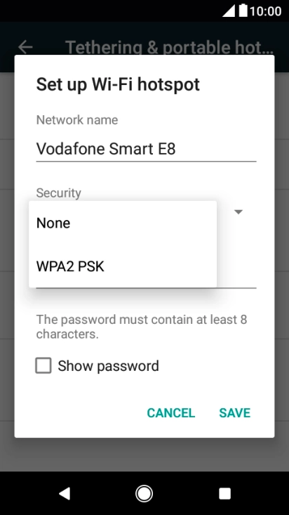 Press WPA2 PSK to password protect your Wi-Fi hotspot.