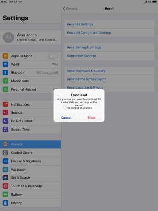Press Erase. Wait a moment while the factory default settings are restored. Follow the instructions on the screen to set up your tablet and prepare it for use.