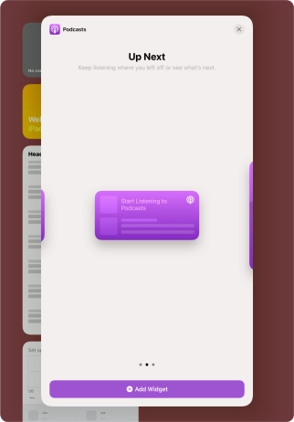 Slide your finger right or left on the screen to select the required widget size.