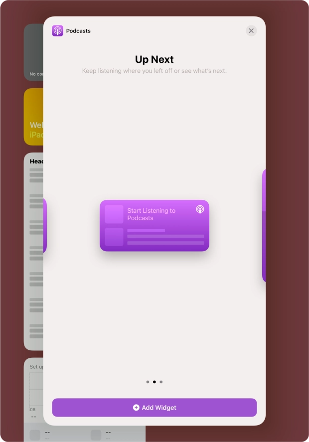 Slide your finger right or left on the screen to select the required widget size.