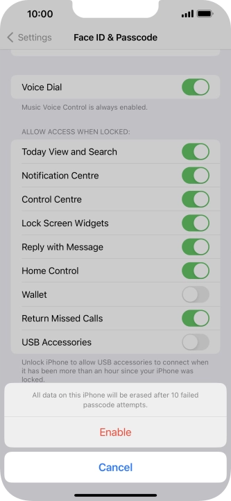 If you turn on the function, press Enable.