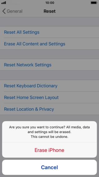 Press Erase iPhone. Wait a moment while the factory default settings are restored. Follow the instructions on the screen to set up your phone and prepare it for use.