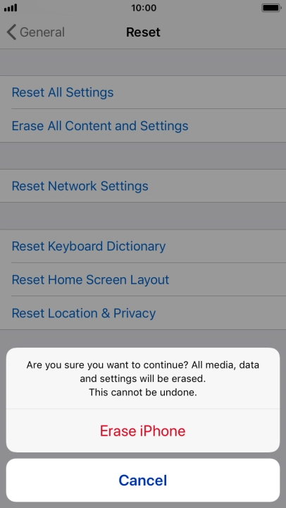 Press Erase iPhone. Wait a moment while the factory default settings are restored. Follow the instructions on the screen to set up your phone and prepare it for use.