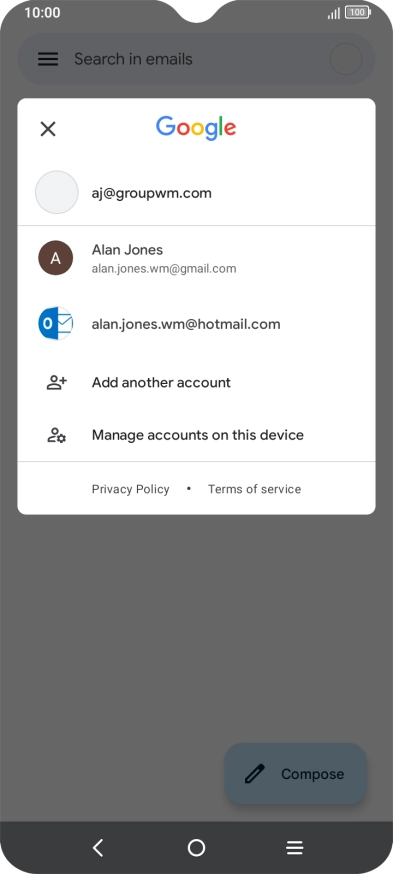 Press the required email account.