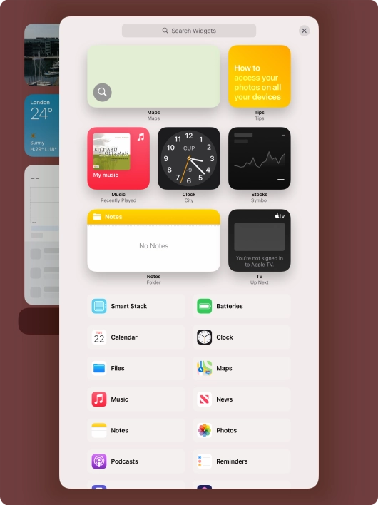 Press the required widget.
