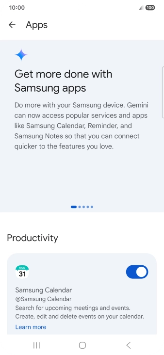 Press the indicator next to the required extension to turn on the function.