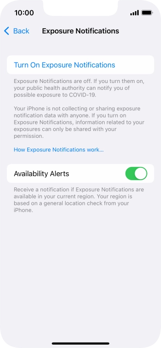 Press Turn On Exposure Notifications.