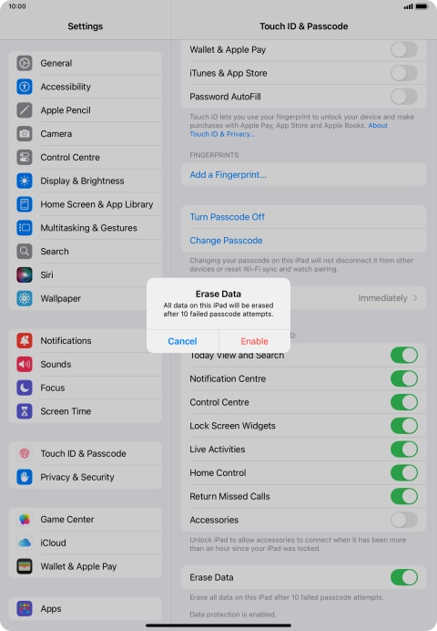 If you turn on the function, press Enable.