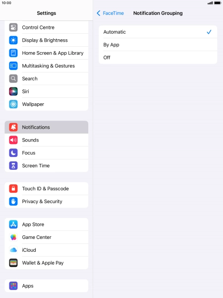 Press the required setting.